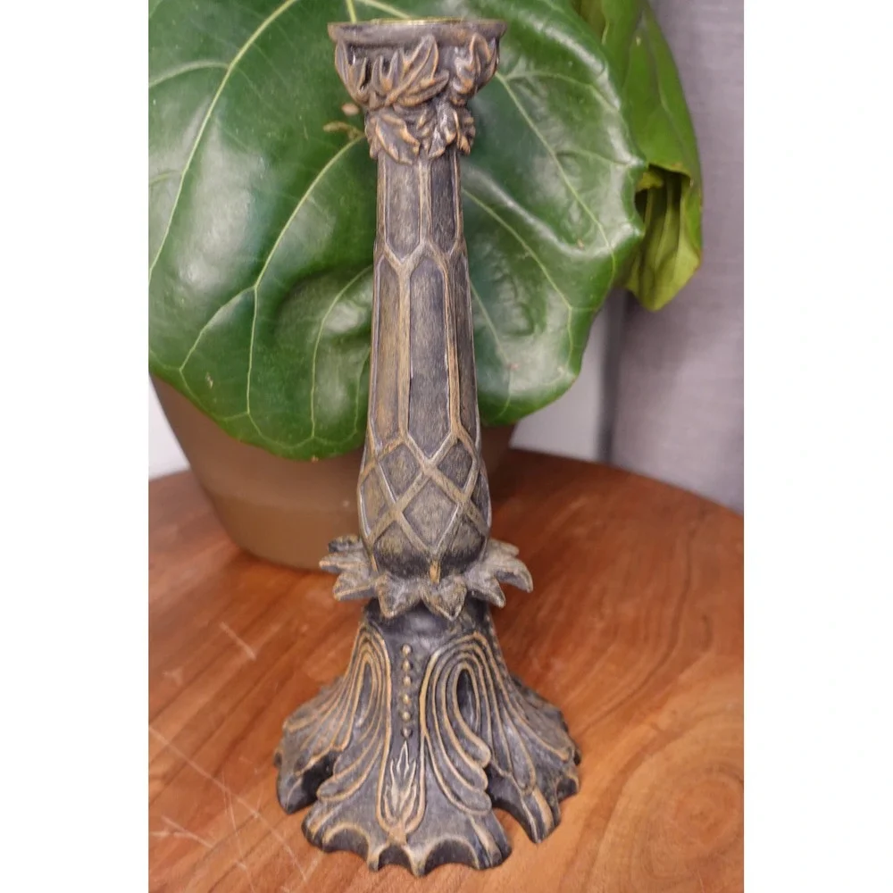 Vintage Tall‎ Single Ornate Brown Candlestick Holder Home Decor